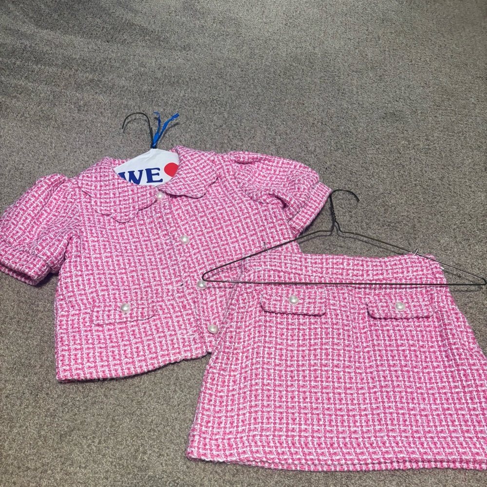 Janie and Jack Pink Tweed Jacket and Skirt Ensemble